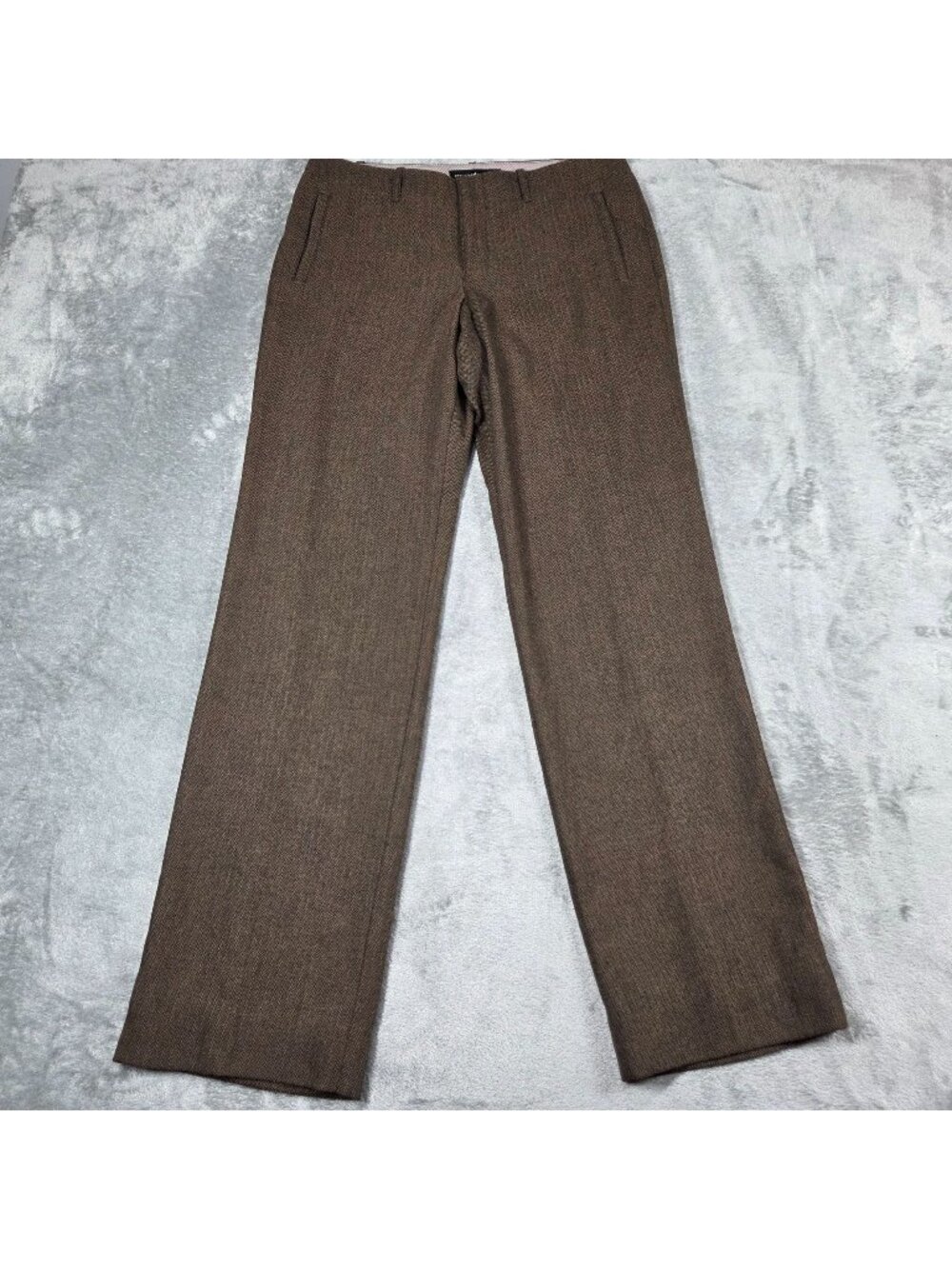 Peruvian Connection Pants 8 Brown Herringbone Wool Blend Straight Leg Trousers